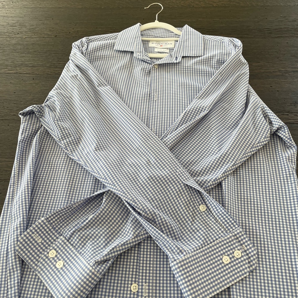 Mizzen+Main Blue and White Checkered Dress Shirt